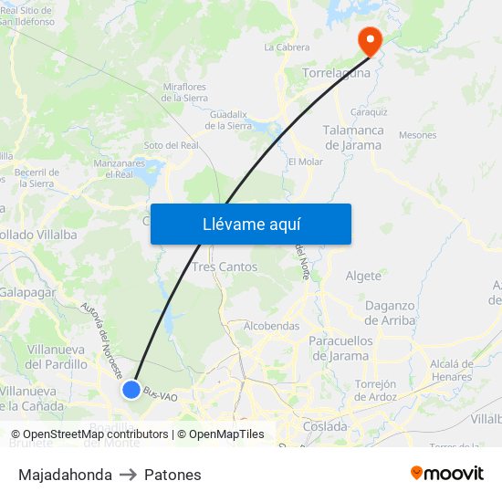 Majadahonda to Patones map