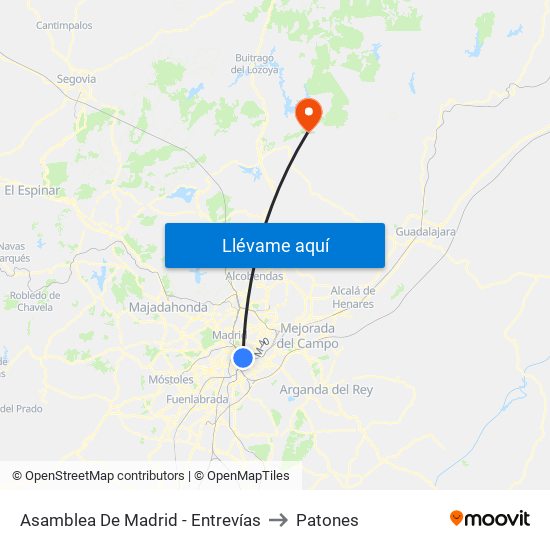 Asamblea De Madrid - Entrevías to Patones map