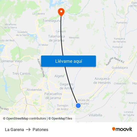 La Garena to Patones map