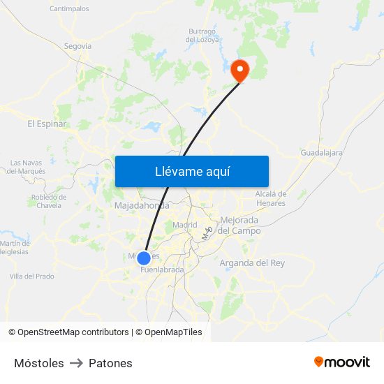 Móstoles to Patones map