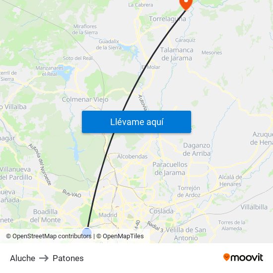 Aluche to Patones map