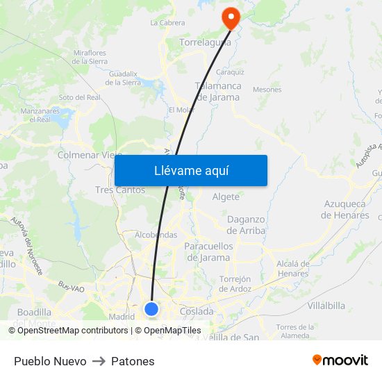 Pueblo Nuevo to Patones map