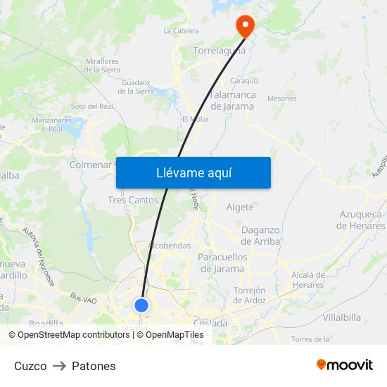 Cuzco to Patones map