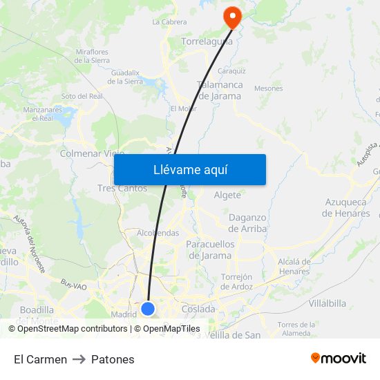 El Carmen to Patones map
