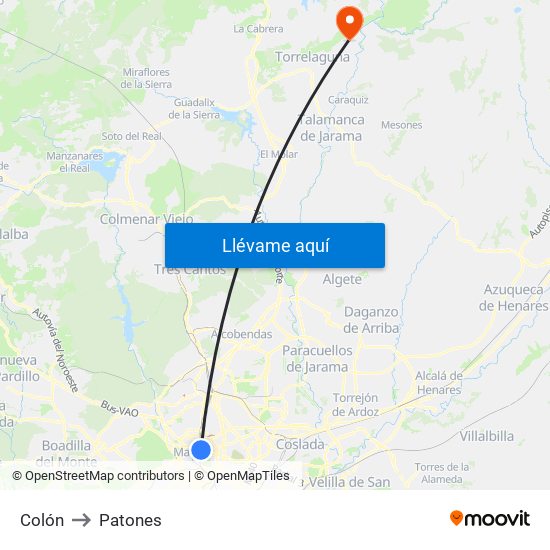 Colón to Patones map