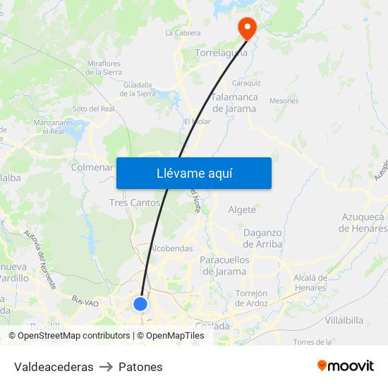 Valdeacederas to Patones map