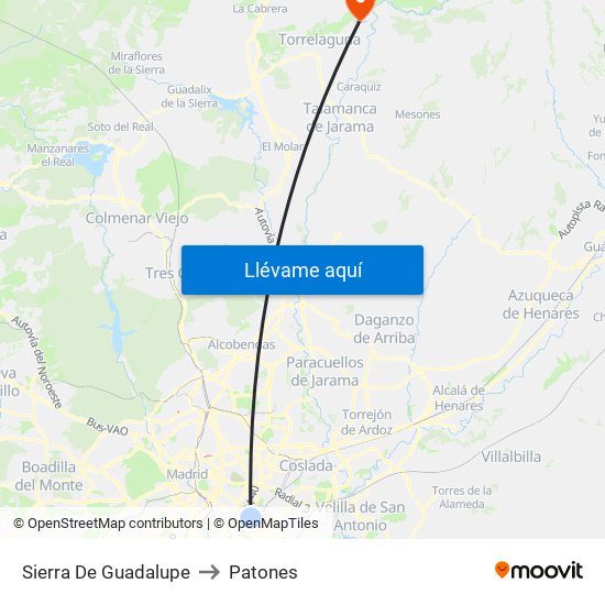 Sierra De Guadalupe to Patones map