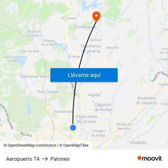 Aeropuerto T4 to Patones map