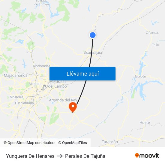 Yunquera De Henares to Perales De Tajuña map