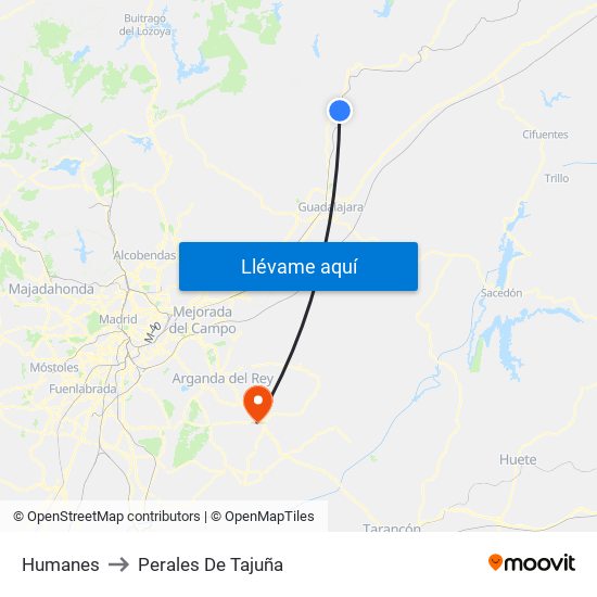 Humanes to Perales De Tajuña map