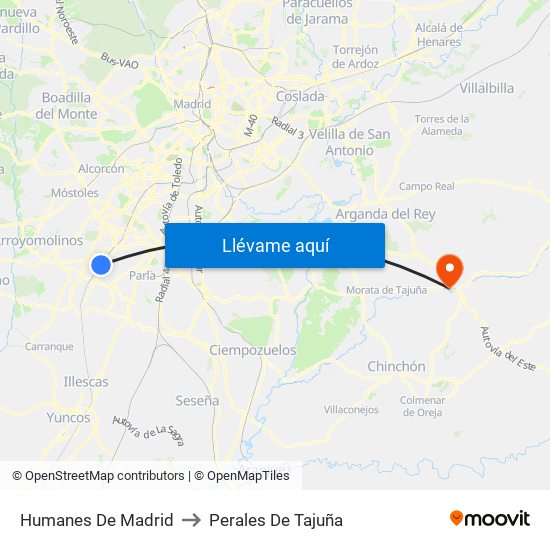 Humanes De Madrid to Perales De Tajuña map