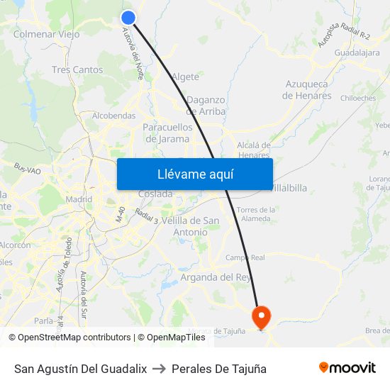 San Agustín Del Guadalix to Perales De Tajuña map