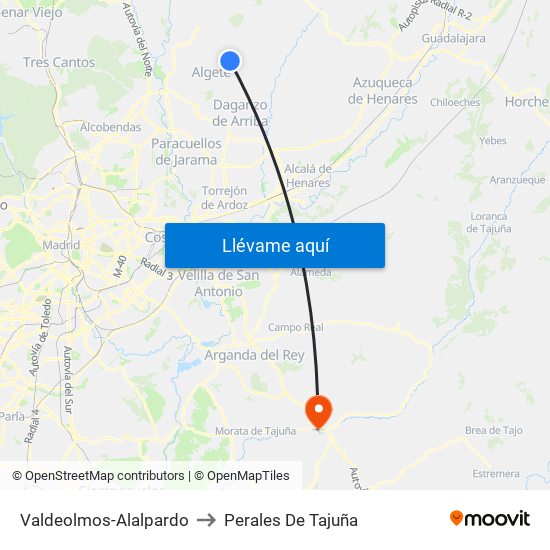 Valdeolmos-Alalpardo to Perales De Tajuña map