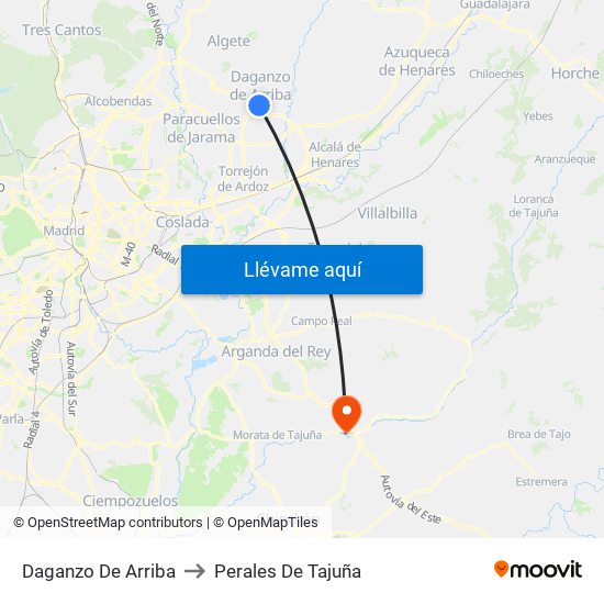 Daganzo De Arriba to Perales De Tajuña map