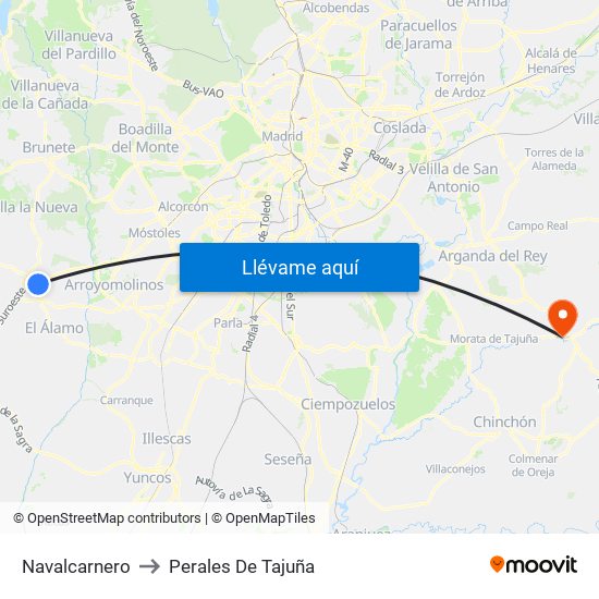 Navalcarnero to Perales De Tajuña map