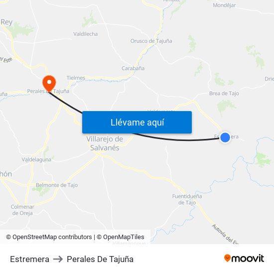 Estremera to Perales De Tajuña map