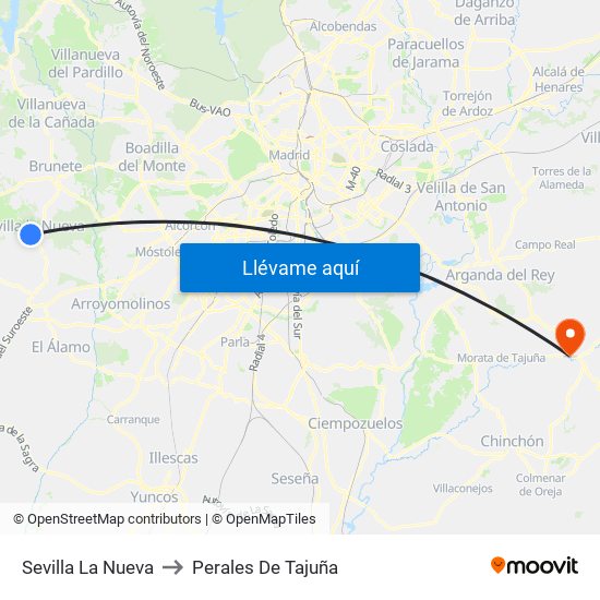 Sevilla La Nueva to Perales De Tajuña map