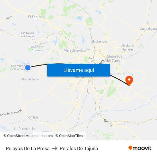 Pelayos De La Presa to Perales De Tajuña map