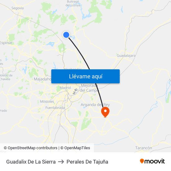 Guadalix De La Sierra to Perales De Tajuña map