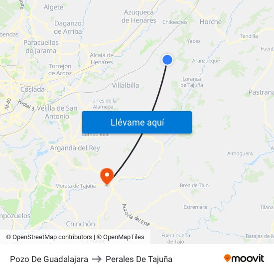 Pozo De Guadalajara to Perales De Tajuña map