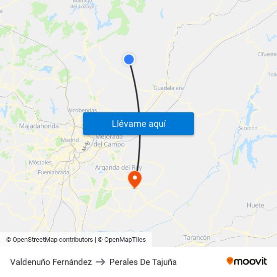 Valdenuño Fernández to Perales De Tajuña map