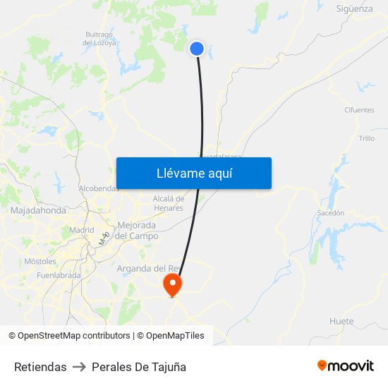 Retiendas to Perales De Tajuña map