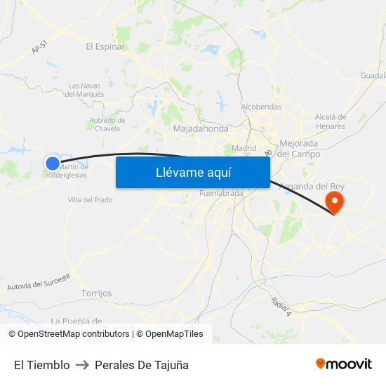 El Tiemblo to Perales De Tajuña map