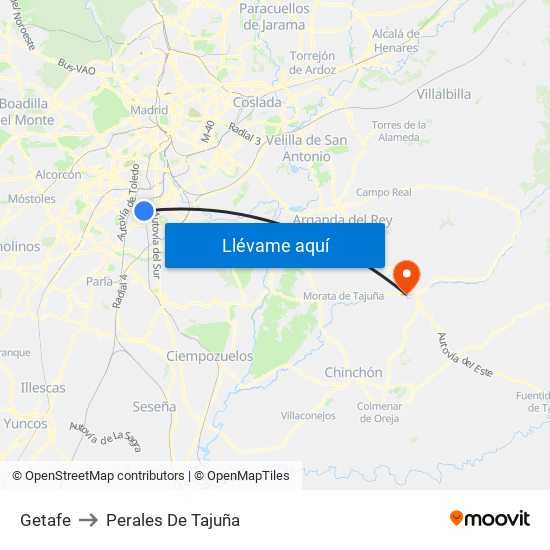 Getafe to Perales De Tajuña map