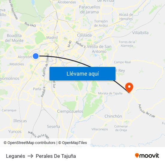 Leganés to Perales De Tajuña map