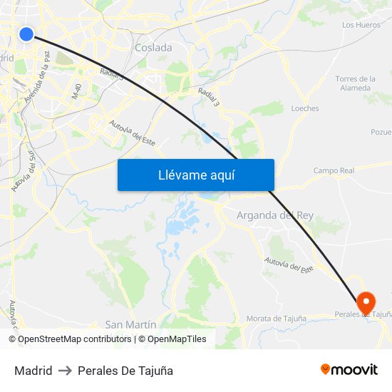 Madrid to Perales De Tajuña map