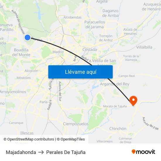 Majadahonda to Perales De Tajuña map