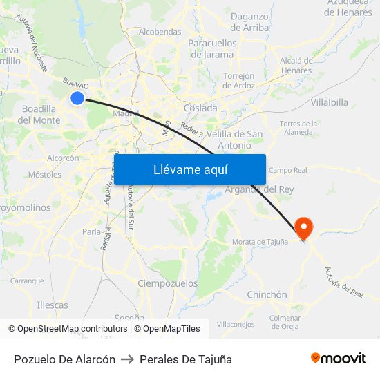Pozuelo De Alarcón to Perales De Tajuña map