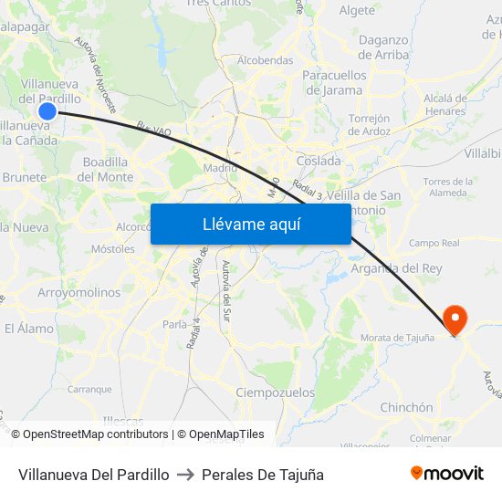 Villanueva Del Pardillo to Perales De Tajuña map