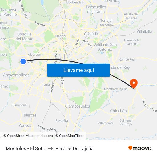 Móstoles - El Soto to Perales De Tajuña map