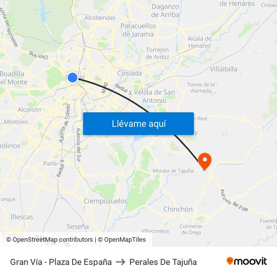 Gran Vía - Plaza De España to Perales De Tajuña map