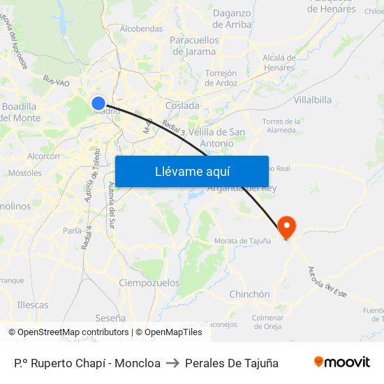 P.º Ruperto Chapí - Moncloa to Perales De Tajuña map