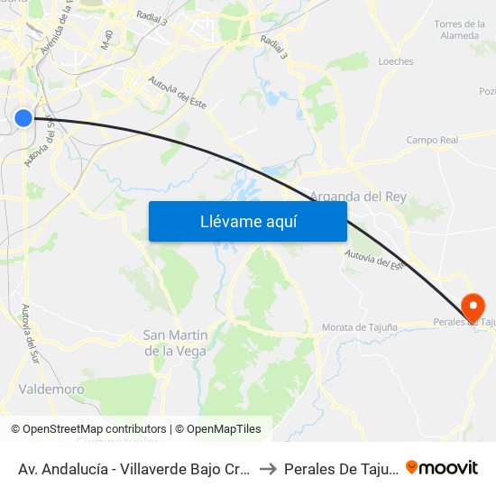 Av. Andalucía - Villaverde Bajo Cruce to Perales De Tajuña map