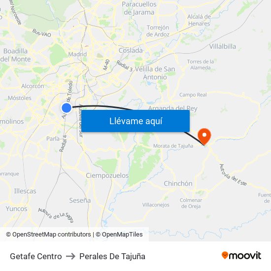 Getafe Centro to Perales De Tajuña map