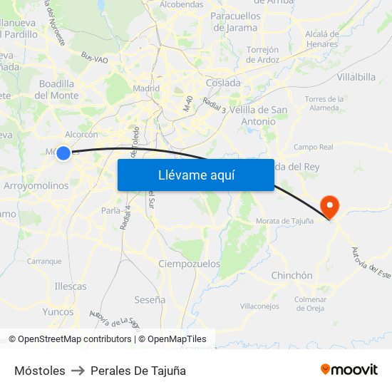 Móstoles to Perales De Tajuña map