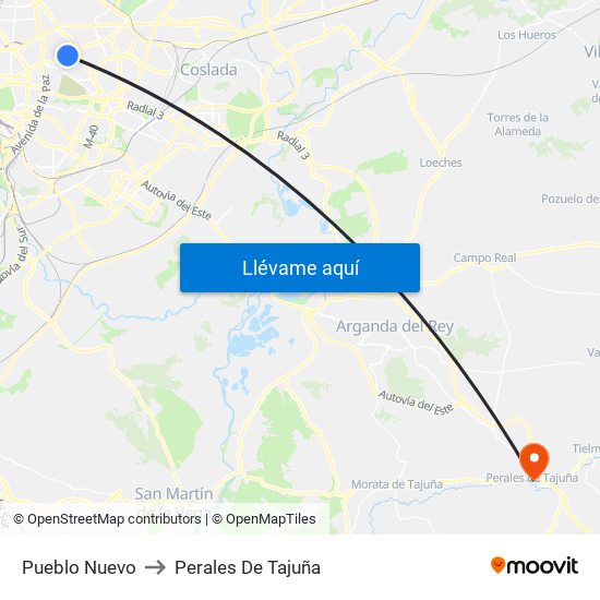 Pueblo Nuevo to Perales De Tajuña map