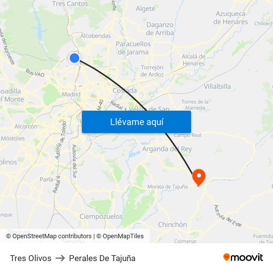 Tres Olivos to Perales De Tajuña map