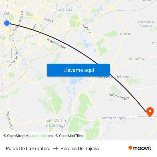 Palos De La Frontera to Perales De Tajuña map