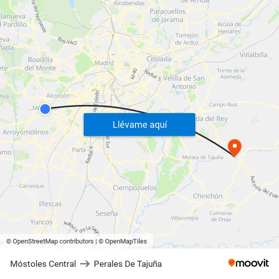 Móstoles Central to Perales De Tajuña map