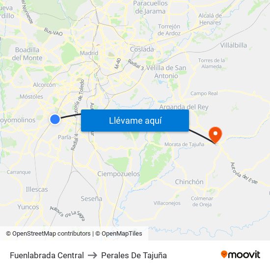 Fuenlabrada Central to Perales De Tajuña map