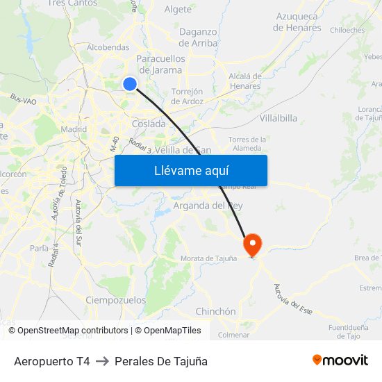 Aeropuerto T4 to Perales De Tajuña map