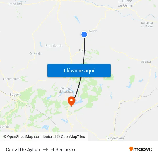 Corral De Ayllón to El Berrueco map