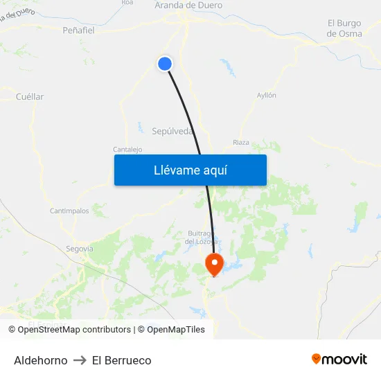 Aldehorno to El Berrueco map