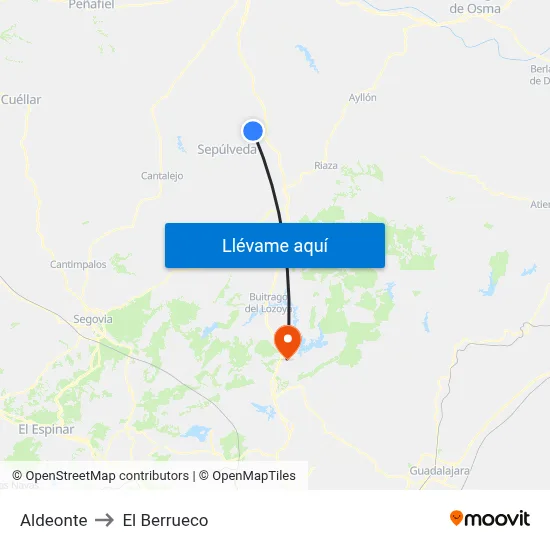 Aldeonte to El Berrueco map