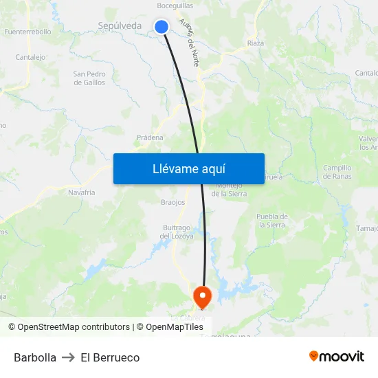 Barbolla to El Berrueco map