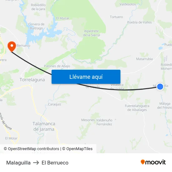 Malaguilla to El Berrueco map